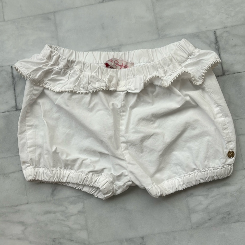 Lili Gaufrette Baby Girls White Cotton Frill Shorts with Bow (18M)